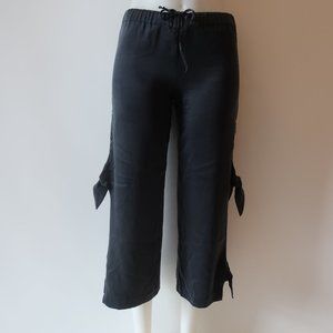 WOMENS ROI BLACK SILK DRAWSTRING WAIST CUT OUT SIDE TIES CROPPED PANTS XS *